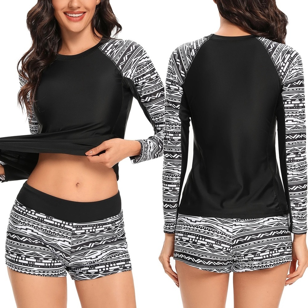 Abalagu Women's Plus Size Two-Piece Long-Sleeved Sun Protection Swimsuits XXL
